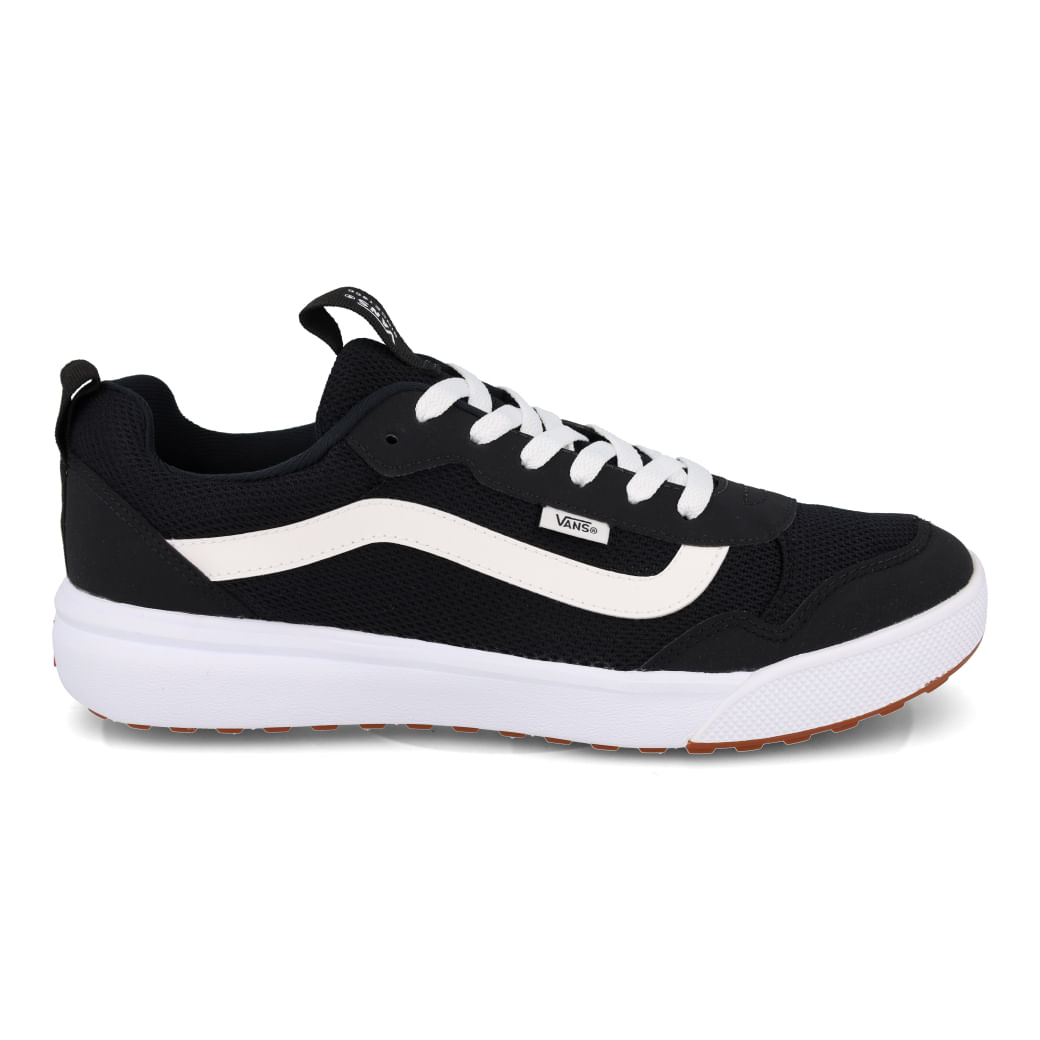 Tênis casual masculino Vans Range Exp preto com detalhes em branco, vista lateral direita